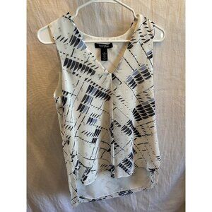 WHBM Womens White Blue Metallic Geometric Blouse‎ Top Sleeveless Sz Small